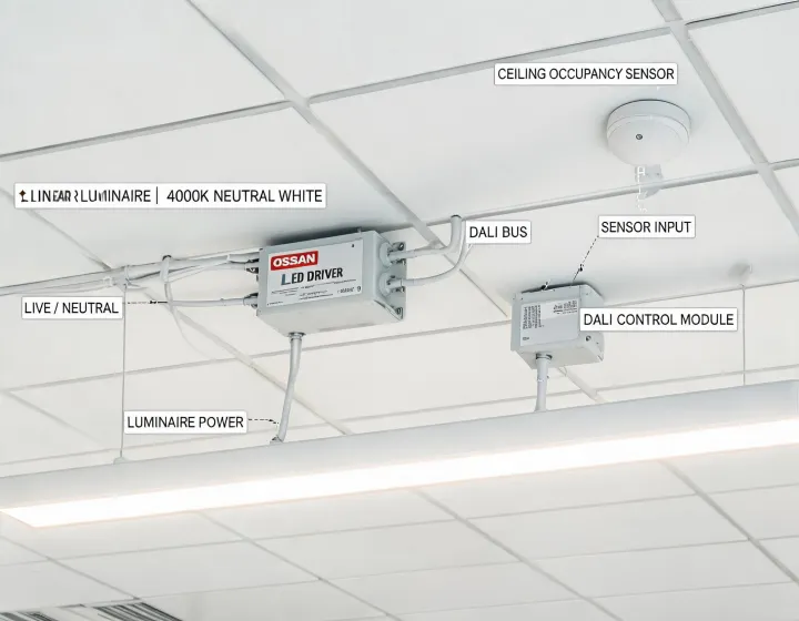 OSRAM commercial lighting controls installed in an office ceiling