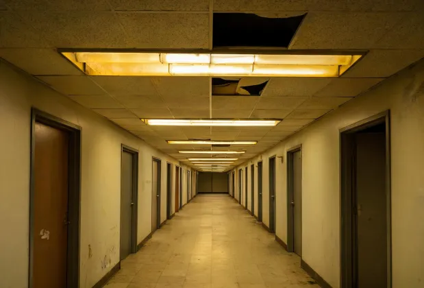 Before lighting retrofit with uneven fluorescent fixtures